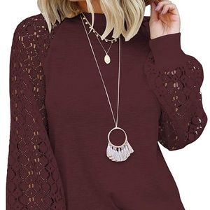 Long Sleeve Tops Lace Casual Loose Blouses T Shirt